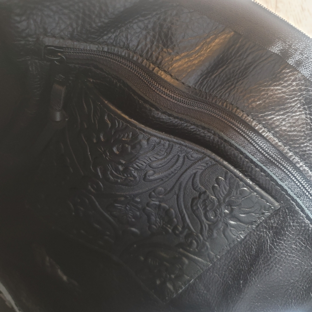 Calf Hair On Hide Hsndcrafted Leather XL Fringe Bag Embossed Aztec Western Vibes - Picture 4 of 9